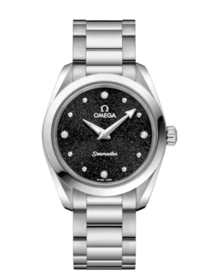 OMEGA Seamaster Aqua Terra 150M Steel and Black, diamond indexes dial Steel Butterfly clasp bracelete Ref. 220.10.28.60.51.001