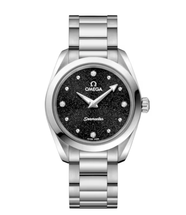 OMEGA Seamaster Aqua Terra 150M Steel and Black, diamond indexes dial Steel Butterfly clasp bracelete Ref. 220.10.28.60.51.001