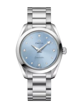 OMEGA Seamaster Aqua Terra 150M Steel and Blue, diamond indexes dial Steel Butterfly clasp bracelete Ref. 220.10.28.60.53.001