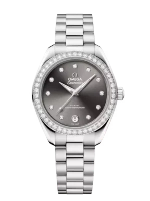 OMEGA Seamaster Aqua Terra 150M Steel and Grey, diamond hour dial diamond set bezel Steel Butterfly clasp bracelet Ref. 220.15.30.20.56.001