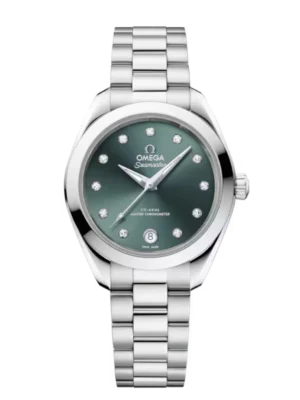 OMEGA Seamaster Aqua Terra 150M Steel and Pine green, diamond hour dial Steel Butterfly clasp bracelet Ref. 220.10.30.20.60.001