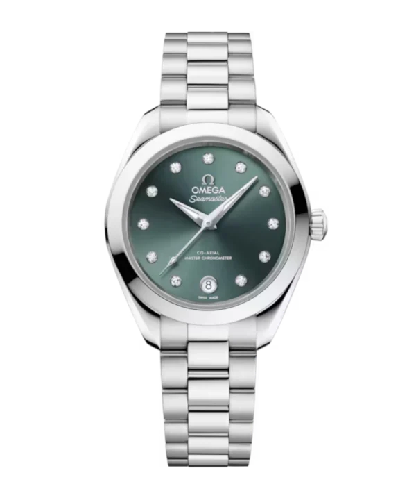 OMEGA Seamaster Aqua Terra 150M Steel and Pine green, diamond hour dial Steel Butterfly clasp bracelet Ref. 220.10.30.20.60.001