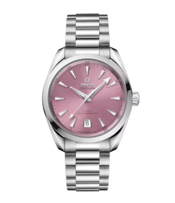 OMEGA Seamaster Aqua Terra 150M Steel and Shell pink dial Steel Butterfly Foldover clasp bracelet Ref. 220.10.38.20.10.005