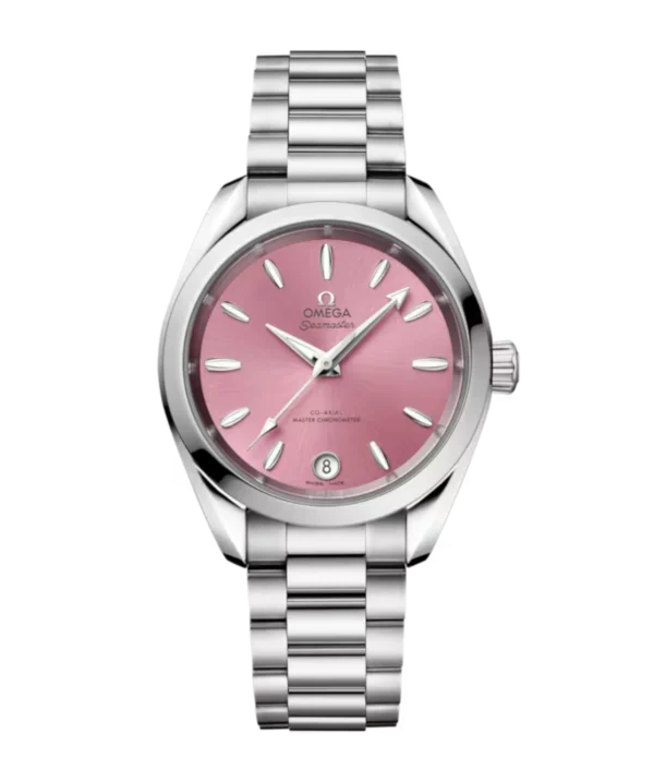 OMEGA Seamaster Aqua Terra 150M Steel and Shell pink dial Steel Foldover butterfly clasp bracelet Ref. 220.10.34.20.10.003