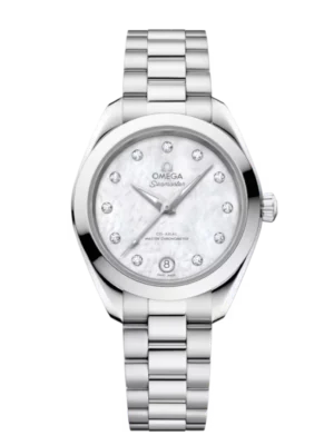 OMEGA Seamaster Aqua Terra 150M Steel and White, diamond hour dial Steel Butterfly clasp bracelet Ref. 220.10.30.20.55.001