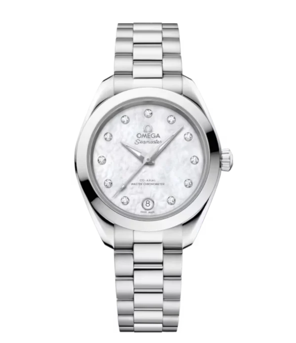 OMEGA Seamaster Aqua Terra 150M Steel and White, diamond hour dial Steel Butterfly clasp bracelet Ref. 220.10.30.20.55.001