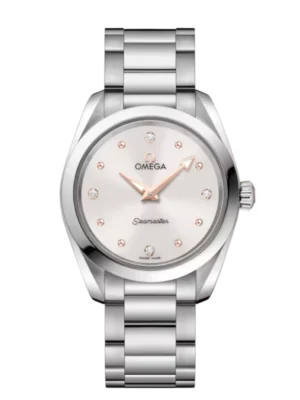 OMEGA Seamaster Aqua Terra 150M Steel and White, diamond indexes dial Steel Butterfly clasp bracelete Ref. 220.10.28.60.54.001