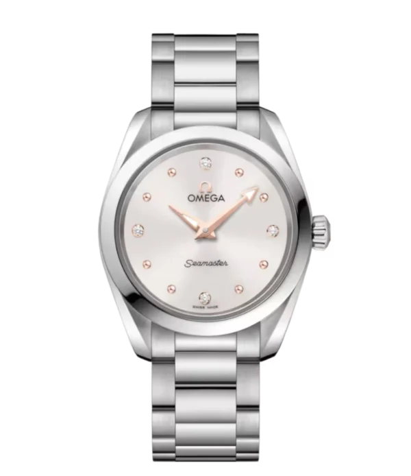 OMEGA Seamaster Aqua Terra 150M Steel and White, diamond indexes dial Steel Butterfly clasp bracelete Ref. 220.10.28.60.54.001