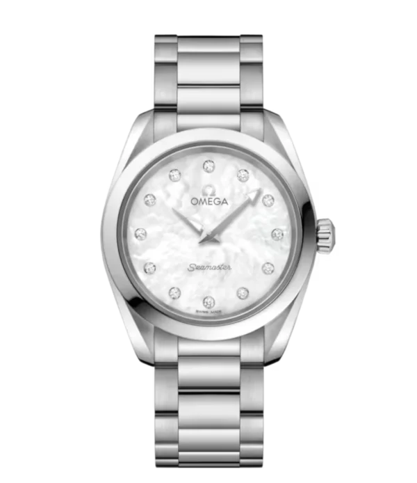 OMEGA Seamaster Aqua Terra 150M Steel and White, diamond indexes dial Steel Butterfly clasp bracelete Ref. 220.10.28.60.55.001