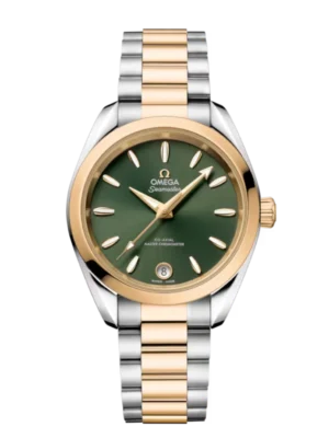 OMEGA Seamaster Aqua Terra 150M steel ‑ Moonshine™ gold and Green dial steel ‑ Moonshine™ gold Foldover butterfly clasp bracelet Ref. 220.20.34.20.10.002