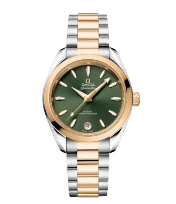OMEGA Seamaster Aqua Terra 150M steel ‑ Moonshine™ gold and Green dial steel ‑ Moonshine™ gold Foldover butterfly clasp bracelet Ref. 220.20.34.20.10.002