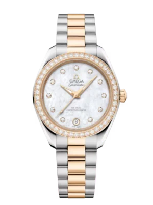 OMEGA Seamaster Aqua Terra 150M steel ‑ Moonshine™ gold and Pine green, diamond hour dial diamond set bezel steel ‑ Moonshine™ gold Butterfly clasp bracelet Ref. 220.25.30.20.55.001