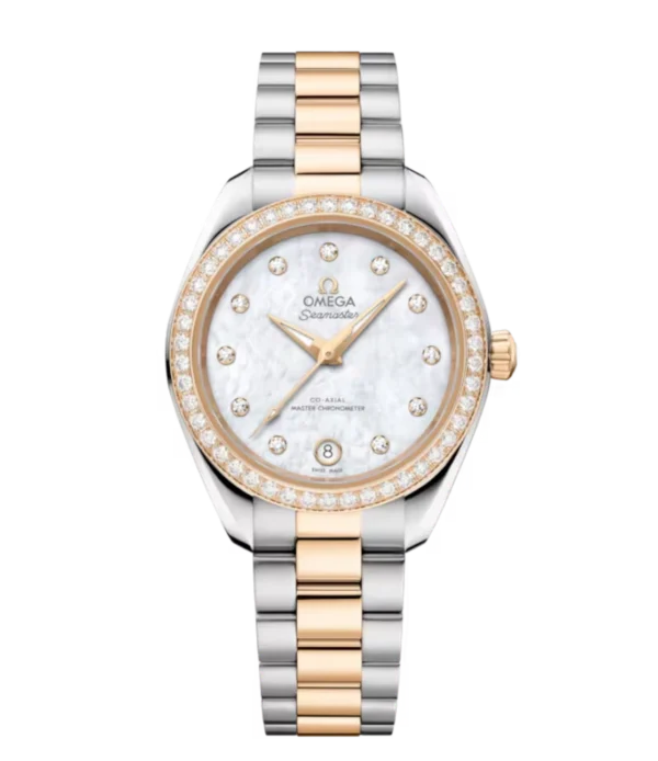 OMEGA Seamaster Aqua Terra 150M steel ‑ Moonshine™ gold and Pine green, diamond hour dial diamond set bezel steel ‑ Moonshine™ gold Butterfly clasp bracelet Ref. 220.25.30.20.55.001