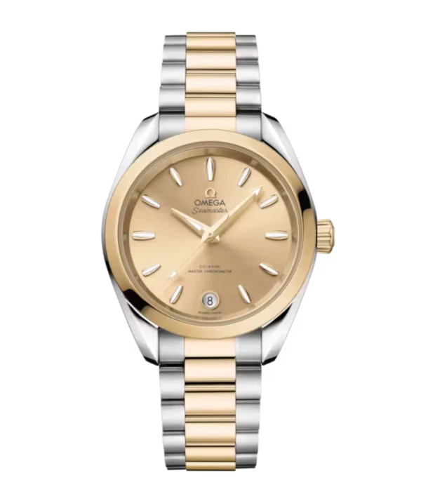 OMEGA Seamaster Aqua Terra 150M steel ‑ Moonshine™ gold and Yellow dial steel ‑ Moonshine™ gold butterfly clasp bracelet Ref. 220.20.34.20.08.001
