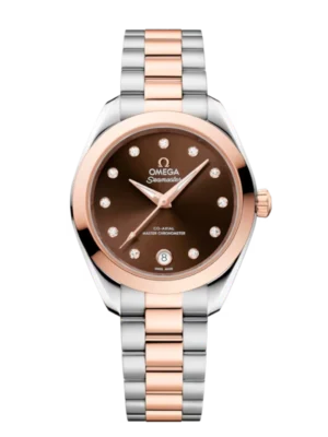 OMEGA Seamaster Aqua Terra 150M Steel ‑ Sedna™ gold and Brown, diamond hour dial Steel ‑ Sedna™ gold Butterfly clasp bracelet Ref. 220.20.30.20.63.001