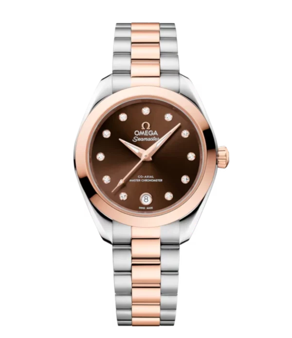 OMEGA Seamaster Aqua Terra 150M Steel ‑ Sedna™ gold and Brown, diamond hour dial Steel ‑ Sedna™ gold Butterfly clasp bracelet Ref. 220.20.30.20.63.001