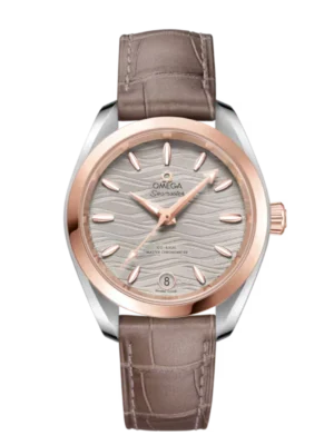 OMEGA Seamaster Aqua Terra 150M Steel ‑ Sedna™ gold and Grey dial Brown Alligator Leather strap Ref. 220.23.34.20.06.001