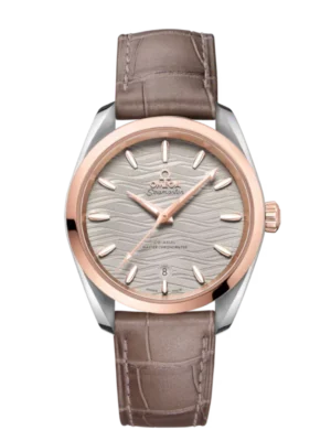 OMEGA Seamaster Aqua Terra 150M Steel ‑ Sedna™ gold and Grey dial Brown Alligator Leather strap Ref. 220.23.38.20.06.001