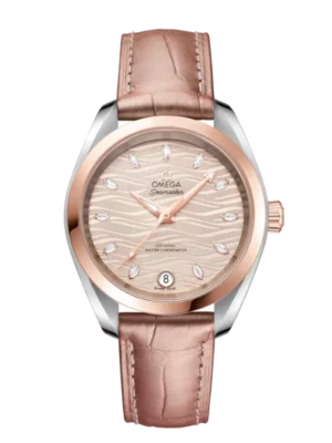 OMEGA Seamaster Aqua Terra 150M Steel ‑ Sedna™ gold and Grey, marquise-cut diamond hour dial Beige Alligator Leather strap Ref. 220.23.34.20.59.001