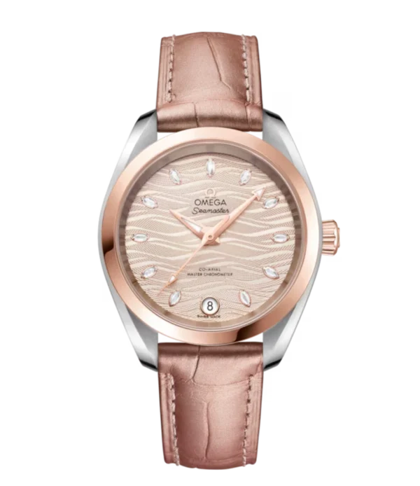 OMEGA Seamaster Aqua Terra 150M Steel ‑ Sedna™ gold and Grey, marquise-cut diamond hour dial Beige Alligator Leather strap Ref. 220.23.34.20.59.001