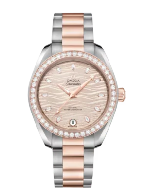 OMEGA Seamaster Aqua Terra 150M Steel ‑ Sedna™ gold and Grey, marquise-cut diamond hour dial diamond-set bezel Steel ‑ Sedna™ gold Butterfly clasp bracelet Ref. 220.25.34.20.59.001