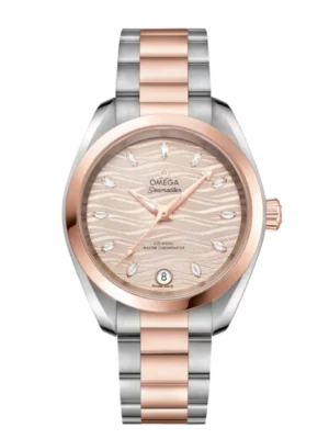 OMEGA Seamaster Aqua Terra 150M Steel ‑ Sedna™ gold and Grey, marquise-cut diamond hour dial Steel ‑ Sedna™ gold Butterfly clasp bracelet Ref. 220.20.34.20.59.001
