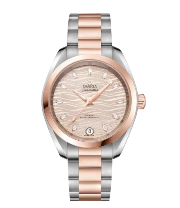 OMEGA Seamaster Aqua Terra 150M Steel ‑ Sedna™ gold and Grey, marquise-cut diamond hour dial Steel ‑ Sedna™ gold Butterfly clasp bracelet Ref. 220.20.34.20.59.001