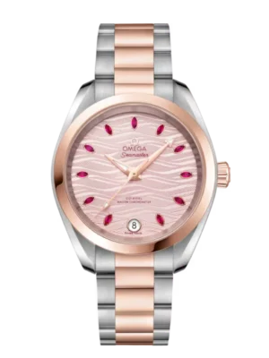 OMEGA Seamaster Aqua Terra 150M Steel ‑ Sedna™ gold and Pink, marquise-cut ruby hour dial Steel ‑ Sedna™ gold Butterfly clasp bracelet Ref. 220.20.34.20.60.001