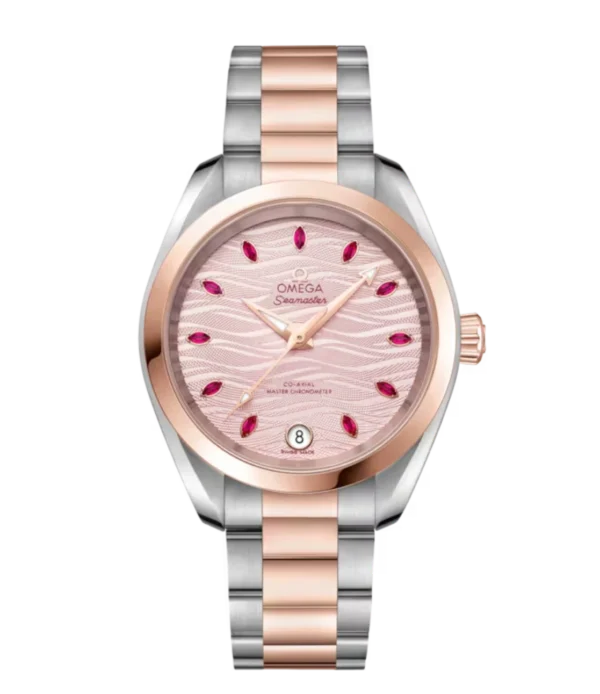 OMEGA Seamaster Aqua Terra 150M Steel ‑ Sedna™ gold and Pink, marquise-cut ruby hour dial Steel ‑ Sedna™ gold Butterfly clasp bracelet Ref. 220.20.34.20.60.001