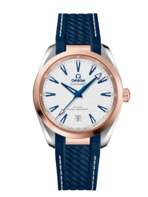 OMEGA Seamaster Aqua Terra 150M Steel ‑ Sedna™ gold and Silver dial Blue Rubber strap Ref. 220.22.38.20.02.001