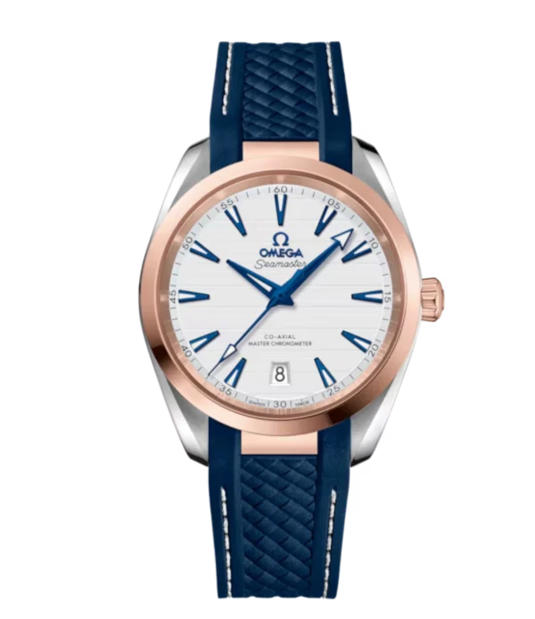 OMEGA Seamaster Aqua Terra 150M Steel ‑ Sedna™ gold and Silver dial Blue Rubber strap Ref. 220.22.38.20.02.001
