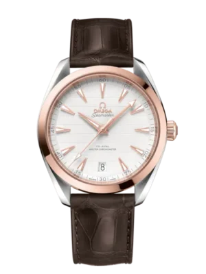 OMEGA Seamaster Aqua Terra 150M Steel ‑ Sedna™ gold and Silver dial Brown Leather strap Ref. 220.23.41.21.02.001