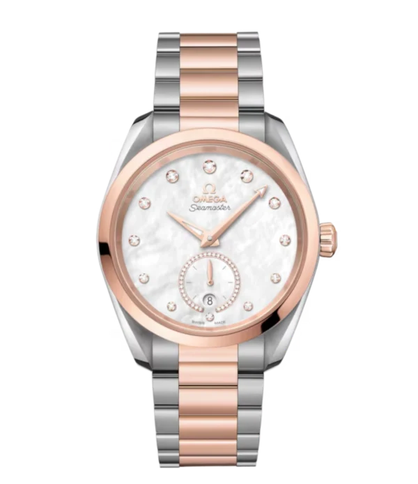 OMEGA Seamaster Aqua Terra 150M Steel ‑ Sedna™ gold and White, diamond indexes dial 18K Sedna™ gold ring set with diamonds subdial Steel ‑ Sedna™ gold Butterfly clasp bracelet Ref. 220.20.38.20.55.002