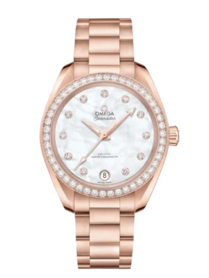 OMEGA Seamaster Aqua Terra 150M Steel ‑ Sedna™ gold and White, diamond indexes dial diamond-set bezel Sedna™ gold Butterfly clasp bracelet Ref. 220.55.34.20.55.001