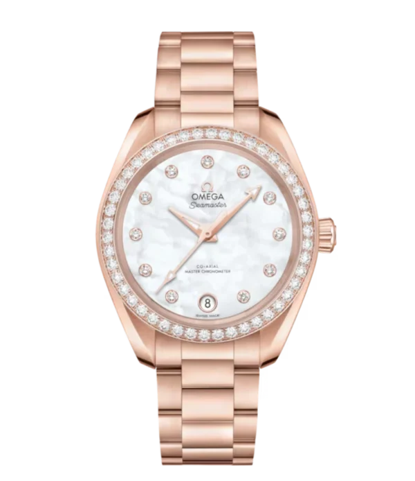 OMEGA Seamaster Aqua Terra 150M Steel ‑ Sedna™ gold and White, diamond indexes dial diamond-set bezel Sedna™ gold Butterfly clasp bracelet Ref. 220.55.34.20.55.001