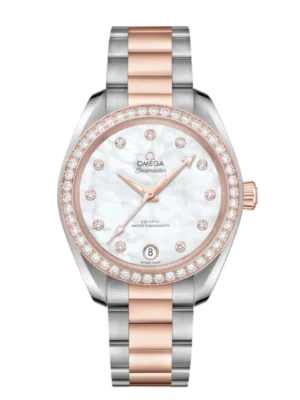 OMEGA Seamaster Aqua Terra 150M Steel ‑ Sedna™ gold and White, diamond indexes dial diamond-set bezel Steel ‑ Sedna™ gold Butterfly clasp bracelet Ref. 220.25.34.20.55.001
