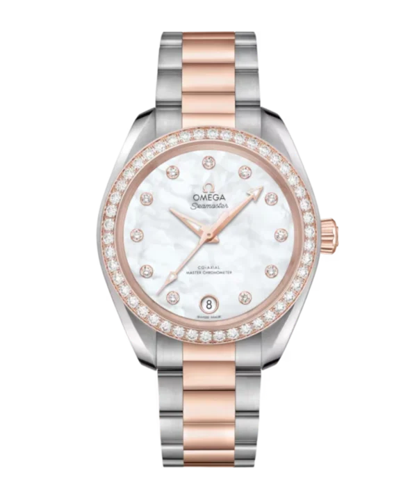 OMEGA Seamaster Aqua Terra 150M Steel ‑ Sedna™ gold and White, diamond indexes dial diamond-set bezel Steel ‑ Sedna™ gold Butterfly clasp bracelet Ref. 220.25.34.20.55.001