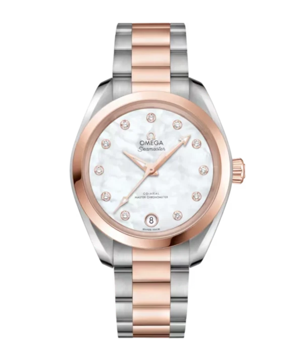 OMEGA Seamaster Aqua Terra 150M Steel ‑ Sedna™ gold and White, diamond indexes dial Steel ‑ Sedna™ gold Butterfly clasp bracelet Ref. 220.20.34.20.55.001