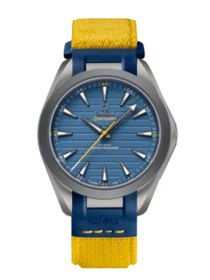OMEGA Seamaster Aqua Terra 150M “Ultra Light” “Mondo” Titanium and Blue dial Blue ‑ Yellow Rubber strap Ref. 220.92.41.21.03.002