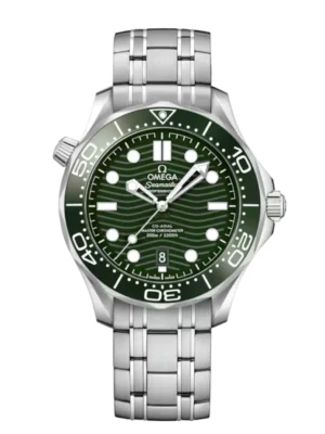 OMEGA Seamaster Diver 300M Steel and Green dial Steel Foldover clasp bracelete Ref. 210.30.42.20.10.001