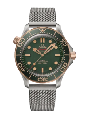 OMEGA Seamaster Diver 300M Titanium ‑ Bronze gold and Green dial Titanium Foldover clasp bracelete Ref. 210.90.42.20.10.001
