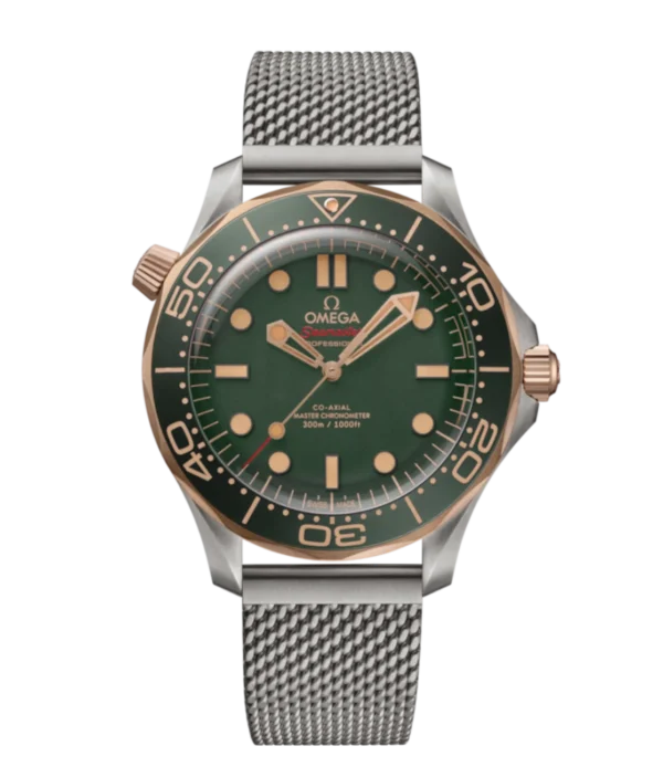 OMEGA Seamaster Diver 300M Titanium ‑ Bronze gold and Green dial Titanium Foldover clasp bracelete Ref. 210.90.42.20.10.001