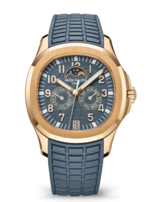 Patek Philippe Aquanaut Annual Calendar Rose gold and Opaline blue-gray dial blue-gray Composite material Strap Ref. 5261R-001