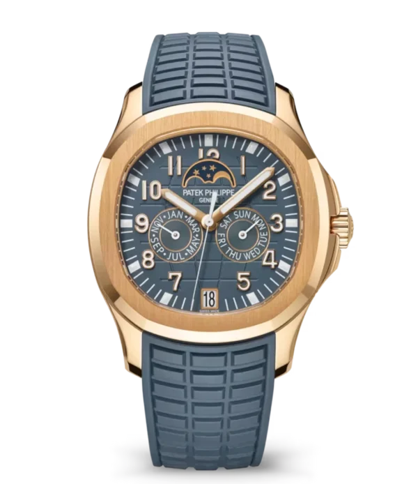 Patek Philippe Aquanaut Annual Calendar Rose gold and Opaline blue-gray dial blue-gray Composite material Strap Ref. 5261R-001