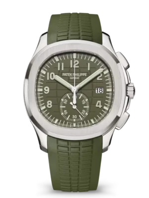 Patek Philippe Aquanaut Chronograph White gold and Khaki green varnished dial khaki green Composite material Strap Ref. 5968G-010