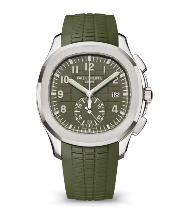 Patek Philippe Aquanaut Chronograph White gold and Khaki green varnished dial khaki green Composite material Strap Ref. 5968G-010