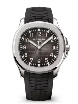Patek Philippe Aquanaut Date Steel and Sunburst charcoal gray dial black Composite material Strap Ref. 5167A-001
