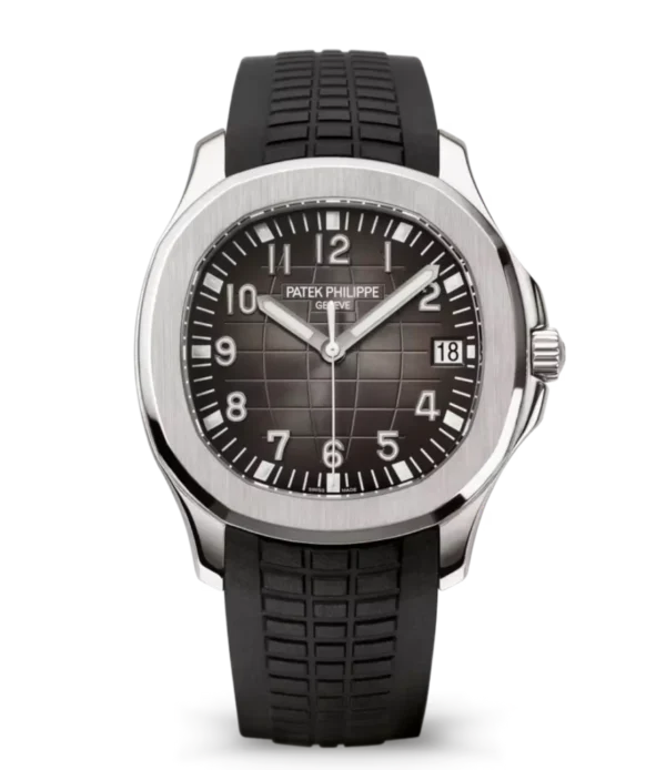 Patek Philippe Aquanaut Date Steel and Sunburst charcoal gray dial black Composite material Strap Ref. 5167A-001