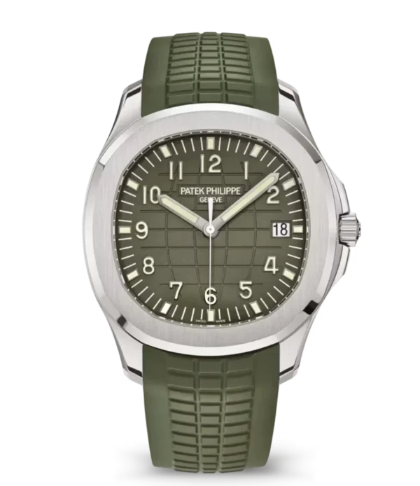 Patek Philippe Aquanaut Date White gold and Khaki green varnished dial khaki green Composite material Strap Ref. 5168G-010