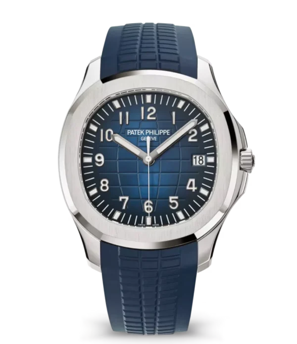 Patek Philippe Aquanaut Date White gold and Sunburst blue dial midnight blue Composite material Strap Ref. 5168G-001